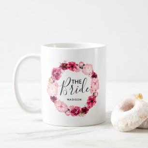 Schicke Burgund & Blush Blumenkranz die Braut Kaffeetasse