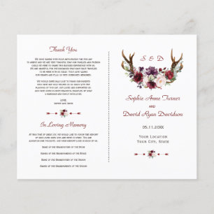 Schicke Burgunder-Blush-Blumen-Geweih-Hochzeitspro Flyer