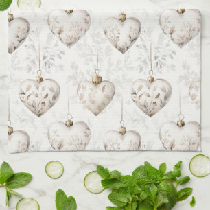 Schicke Creme-Grau-Herz-Ornamente   Geschirrtuch