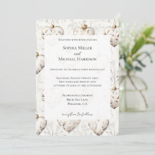 Schicke Creme-Grau-Herz-Ornamente Hochzeit Einladung