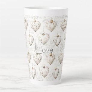 Schicke Creme-Grau-Herzen-Ornamente Milchtasse