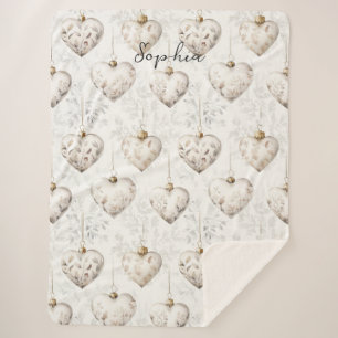 Schicke Creme-Grau-Herzen-Ornamente Sherpadecke