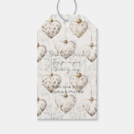 Schicke Creme Graue Herzen Ornamente Hochzeit Geschenkanhänger