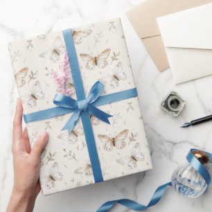 Schicke Creme Schmetterlinge Geburtstag Geschenkpapier