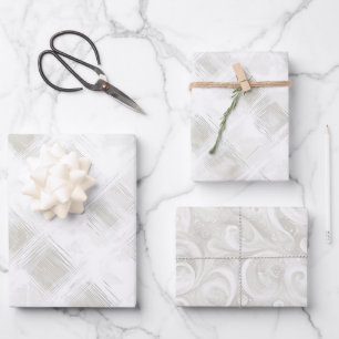 Schicke Cremeweiße Streifen Hochzeit Geschenkpapier Set