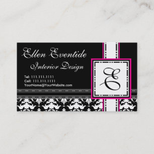Schicke Designer-Dame Pink und schwarzes Monogramm Visitenkarte