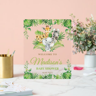 Schicke Dschungeltiere Grün Babyparty Willkommen Acrylschild