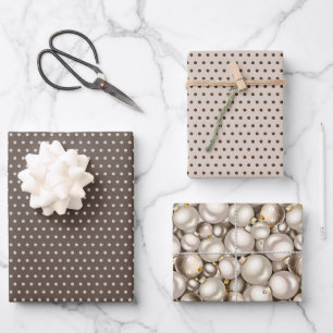 Schicke Elfenbein Silber Gold Kugeln Ornamente Mus Geschenkpapier Set