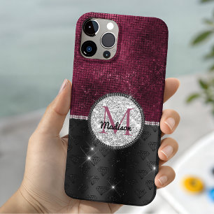 Schicke falsche Silber Glitter Burgund Schwarz Mon Case-Mate iPhone Hülle