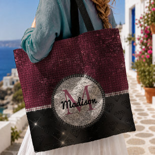 Schicke falsche Silber Glitter Burgund Schwarz Mon Tasche