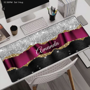 Schicke falsche Silber-Glitter Fuchsie schwarzes M Schreibtischunterlage