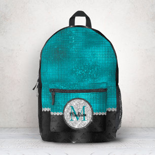 Schicke falsche Silber Glitter Türkis Schwarze Mon Bedruckter Rucksack