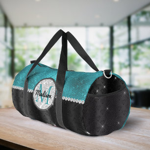 Schicke falsche Silber Glitter Türkis Schwarze Mon Duffle Bag