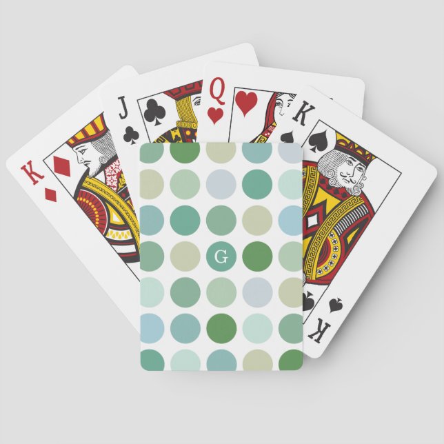 Schicke farbenfrohe grüne Punkte Muster Monogramm Spielkarten (Rückseite)