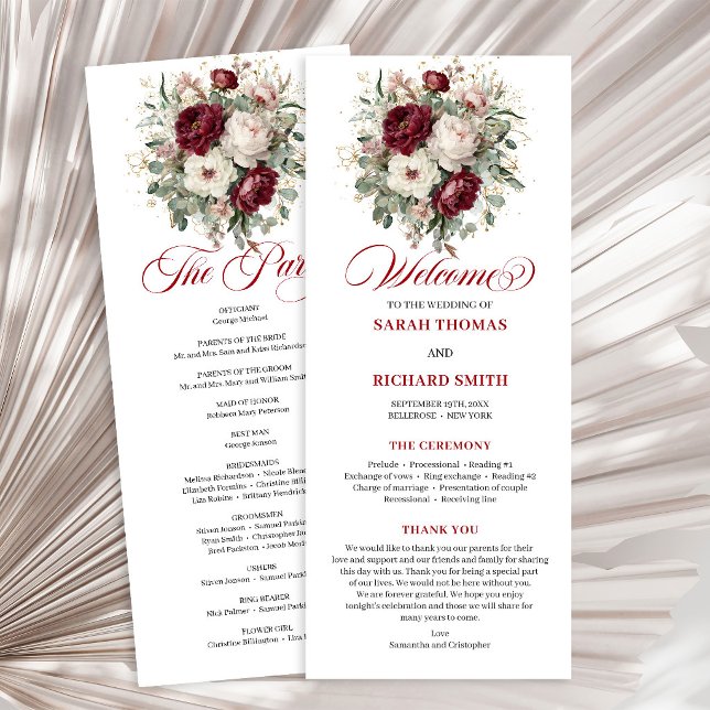 Schicke Florale Blush Burgunder Hochzeitsprogramm Programm (Chic Floral Blush Burgundy Wedding Program)