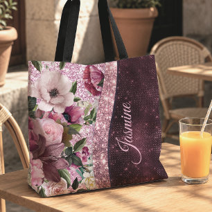 Schicke florale Burgunderrosa lila glänzende Monog Tasche