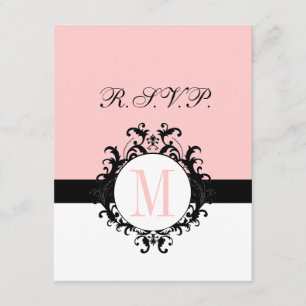 Schicke französische Damast-Monogramm-Hochzeits-RS RSVP Karte