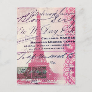 schicke französische Schriften Spitze rosa Paris E Postkarte
