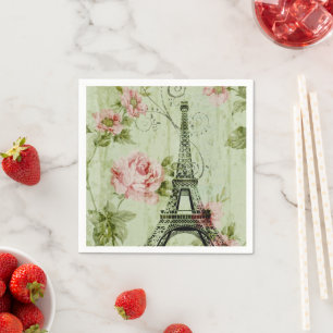 schicke Frühlings-Minze rosa florale Paris Eiffelt Serviette