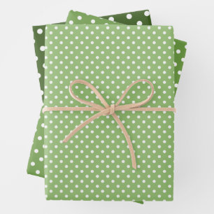 Schicke Frühlings-Waldgrün-Pünktchen-Muster Geschenkpapier Set