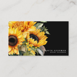 Schicke gelbe Sonnenblumen schwarze Visitenkarten Visitenkarte