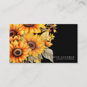 Schicke gelbe Sonnenblumen schwarze Visitenkarten Visitenkarte