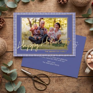 Schicke Gingham-Goldfolie Frohe Feiertage Familien