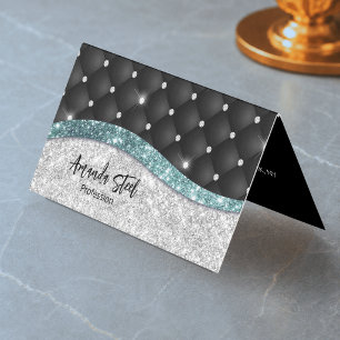 Schicke, girly, falsche Silber-Glitter-Schwarz-Tea Visitenkarten