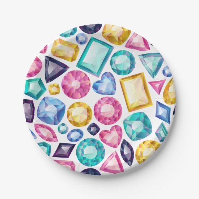 Schicke Girly glänzende Diamant-Edelsteine Pappteller (Vorderseite)