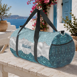 Schicke, girly, tealblaue, mintgrüne, glitzernde, duffle bag
