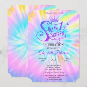 Schicke Glitter-Tiara Tie Dey Sweet 16 Party Einladung