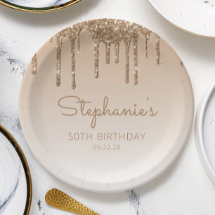 Schicke Gold-Glitter-Drip-50.-Geburtstagsfeier Pappteller