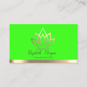 Schicke Gold-Lotusblumen-Yoga-Lehrerin grünes Neon Visitenkarte