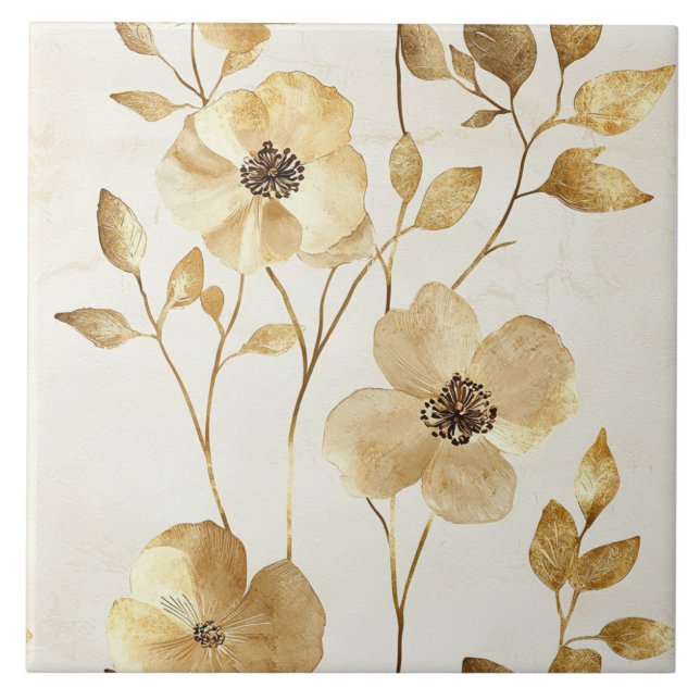Schicke Goldblumen  Fliese (Vorderseite)