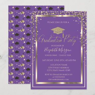 Schicke goldene Abschlussmütze violette Graduierun Einladung