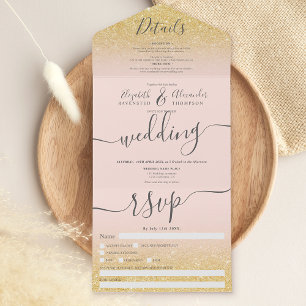 Schicke goldene Glitter-Ombre-Blush-Pink-Schrift H All In One Einladung