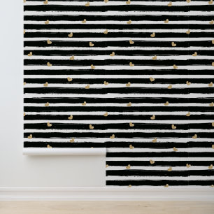 Schicke goldene Herzen schwarze Linien Raum Tapete