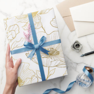 Schicke Goldene Linie Blumen Weißes Blumenmuster Geschenkpapier