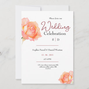 Schicke goldene Pfirsich-Rosé-Hochzeitseinladung Einladung