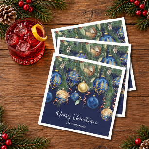 Schicke goldene und blaue Weihnachtsbaum-Ornamente Serviette