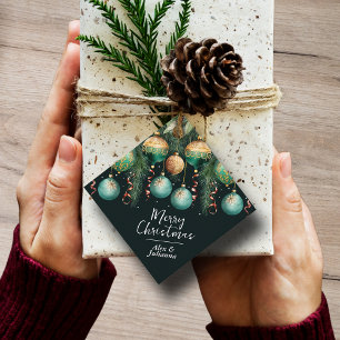 Schicke goldene und grüne Weihnachtsbaum-Ornamente Geschenkanhänger