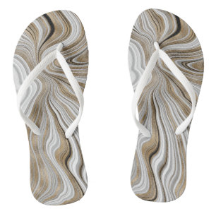 Schicke goldene Wirbelmarmor weiße Flip Flops