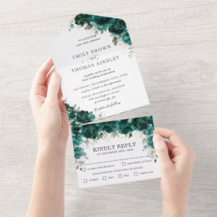 Schicke grüne Blumen Hochzeit Emerald All In One Einladung