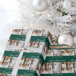 Schicke grüne Frohe Weihnachten Fotocollage Geschenkpapier