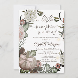 Schicke Herbst-Kürbis-Blumen-Blätter-Baby-Party Einladung