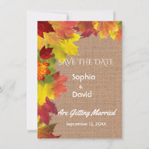 Schicke Herbstblätter Jute-Hochzeit SAVE THE DATE