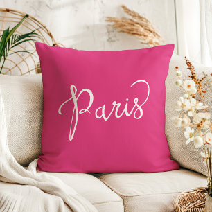 Schicke Hot-Pink und Weiße Pariser Typografie Kissen