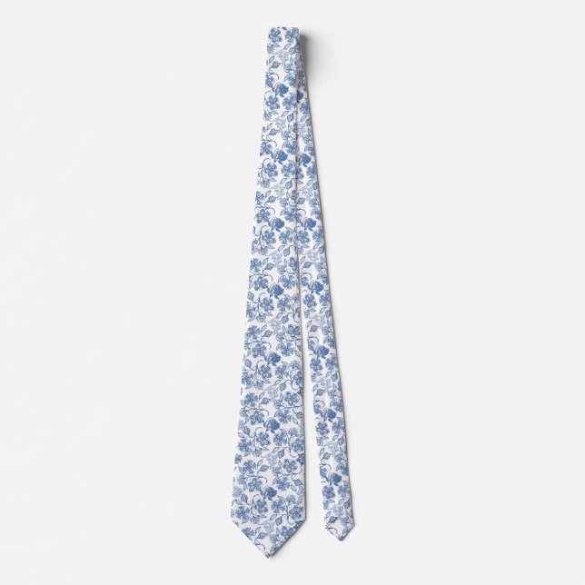 schicke Indigo-Blau-ethnische Blumendruck-Krawatte Krawatte (Vorderseite)