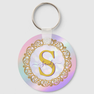 Schicke irisierende Initiale mit goldener Ornament Schlüsselanhänger