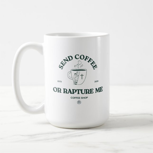 Schicke Kaffee oder entrücke mich – Lustiger chris Kaffeetasse (Links)